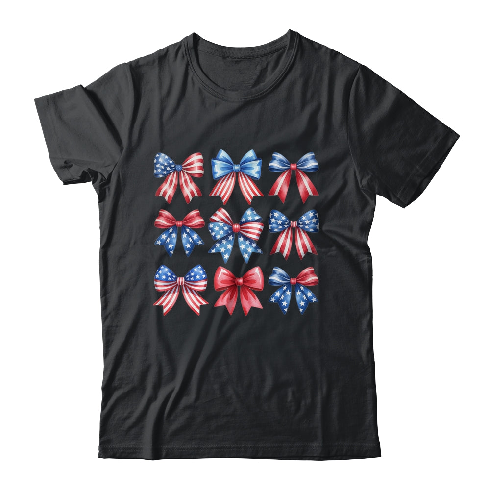 Coquette Bow Patriotic American Flag Retro July Of 4th Girls Shirt & Tank Top | siriusteestore