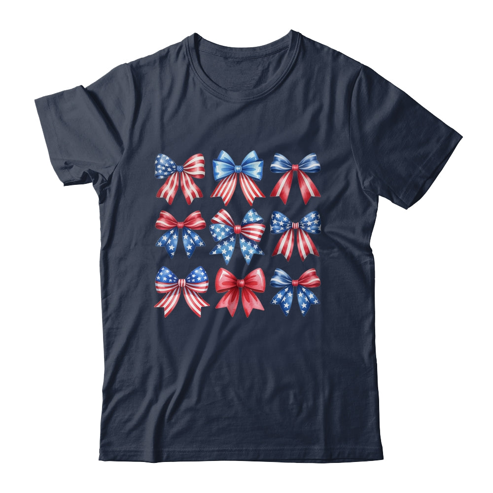 Coquette Bow Patriotic American Flag Retro July Of 4th Girls Shirt & Tank Top | siriusteestore