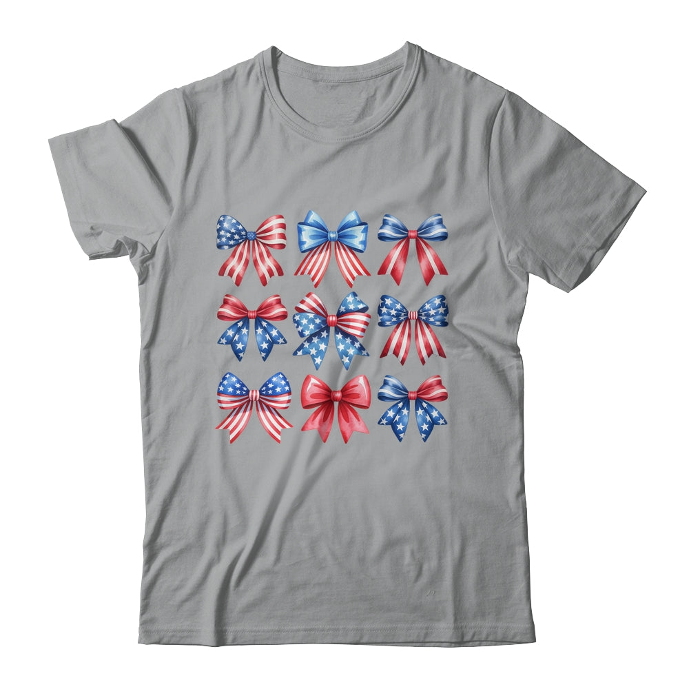 Coquette Bow Patriotic American Flag Retro July Of 4th Girls Shirt & Tank Top | siriusteestore