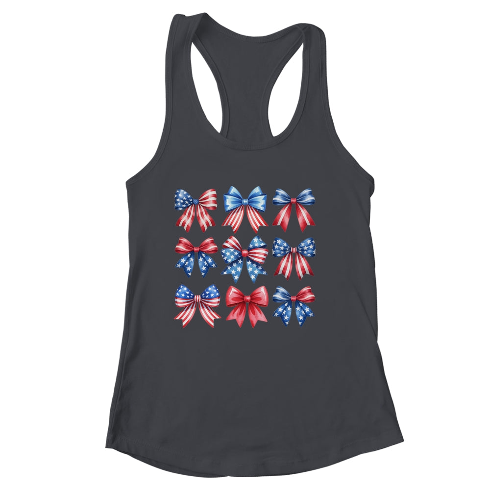 Coquette Bow Patriotic American Flag Retro July Of 4th Girls Shirt & Tank Top | siriusteestore