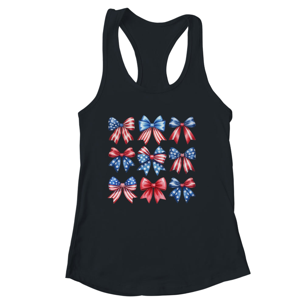 Coquette Bow Patriotic American Flag Retro July Of 4th Girls Shirt & Tank Top | siriusteestore