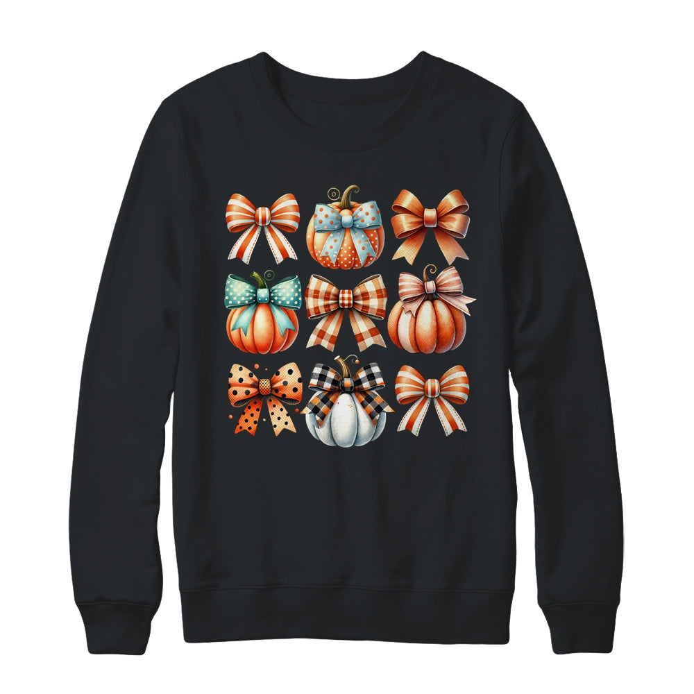 Coquette Bow Pumpkin Season Thanksgiving Autumn Fall Leave Shirt & Sweatshirt | siriusteestore