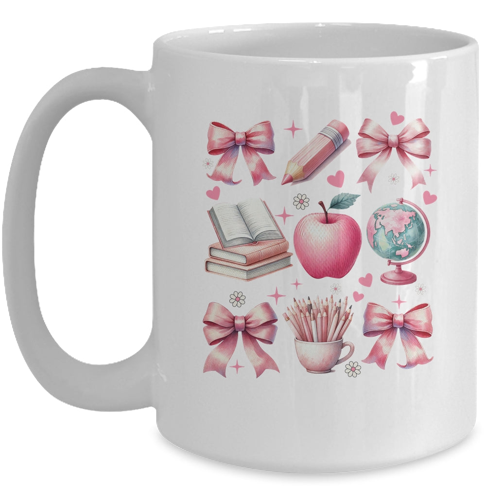 Coquette Bows Cute Teacher Life Back To School Teach Inspire Mug | siriusteestore