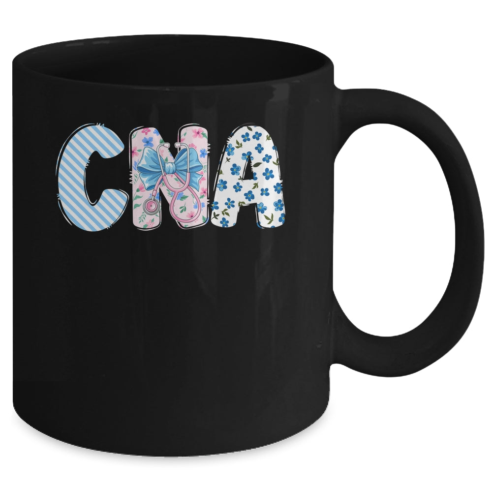 Coquette CNA Nurse Blue Floral Stethoscope Bow Cute Nurse Mug | siriusteestore
