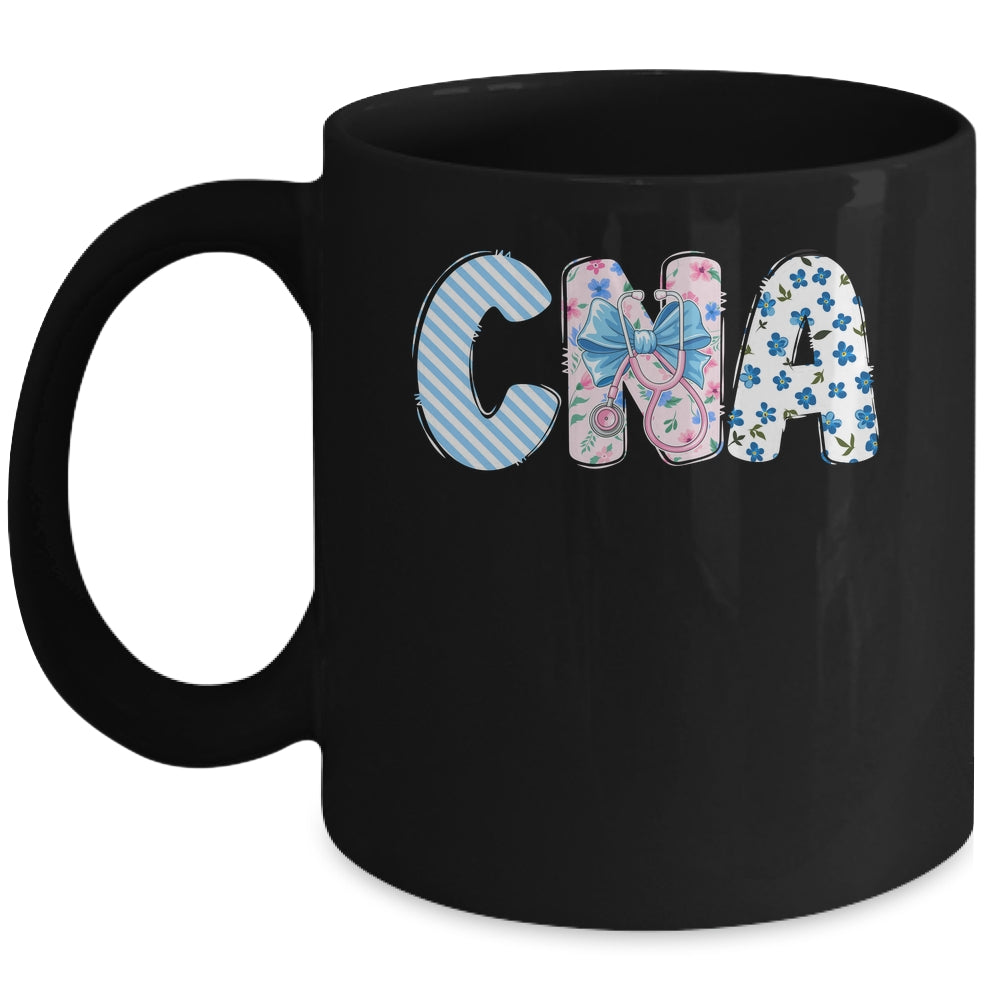 Coquette CNA Nurse Blue Floral Stethoscope Bow Cute Nurse Mug | siriusteestore