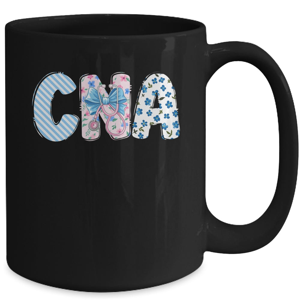 Coquette CNA Nurse Blue Floral Stethoscope Bow Cute Nurse Mug | siriusteestore