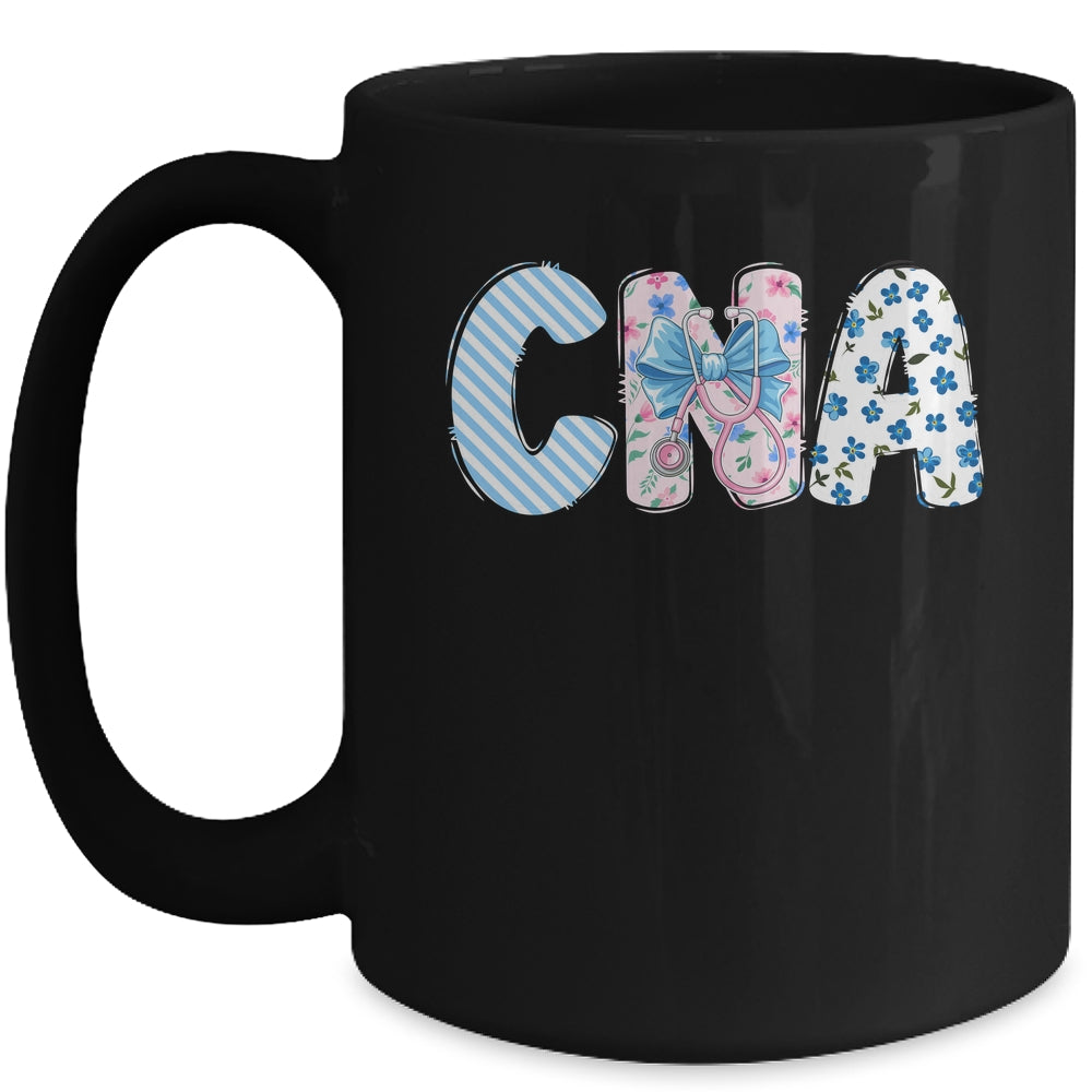 Coquette CNA Nurse Blue Floral Stethoscope Bow Cute Nurse Mug | siriusteestore