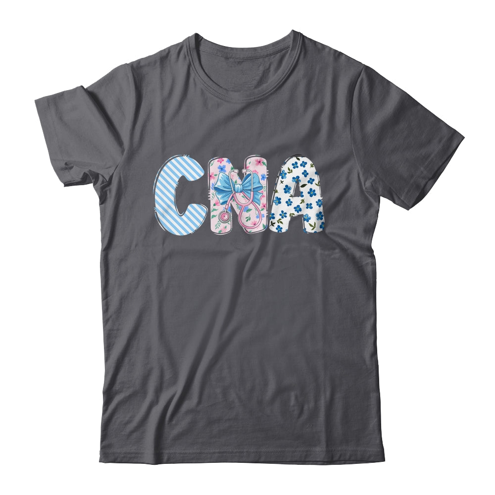 Coquette CNA Nurse Blue Floral Stethoscope Bow Cute Nurse Shirt & Tank Top | siriusteestore