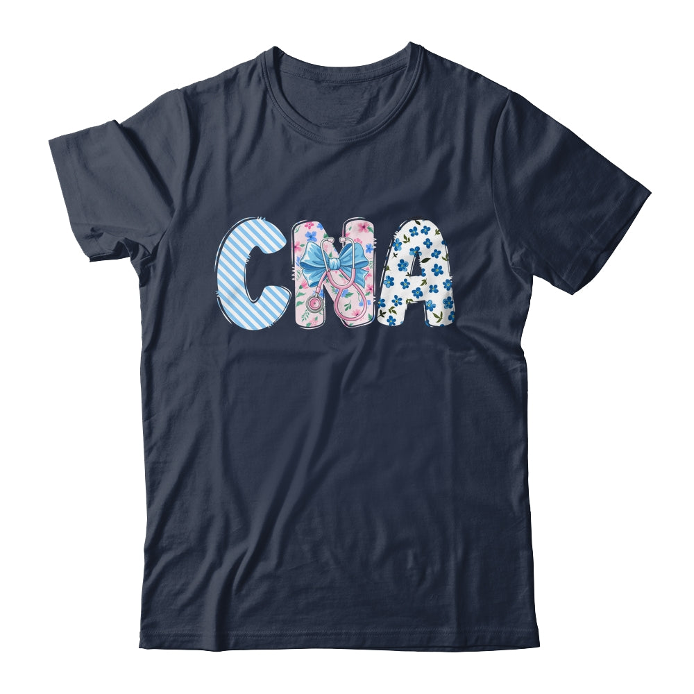 Coquette CNA Nurse Blue Floral Stethoscope Bow Cute Nurse Shirt & Tank Top | siriusteestore