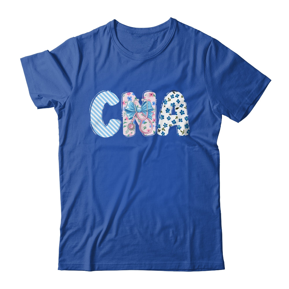 Coquette CNA Nurse Blue Floral Stethoscope Bow Cute Nurse Shirt & Tank Top | siriusteestore