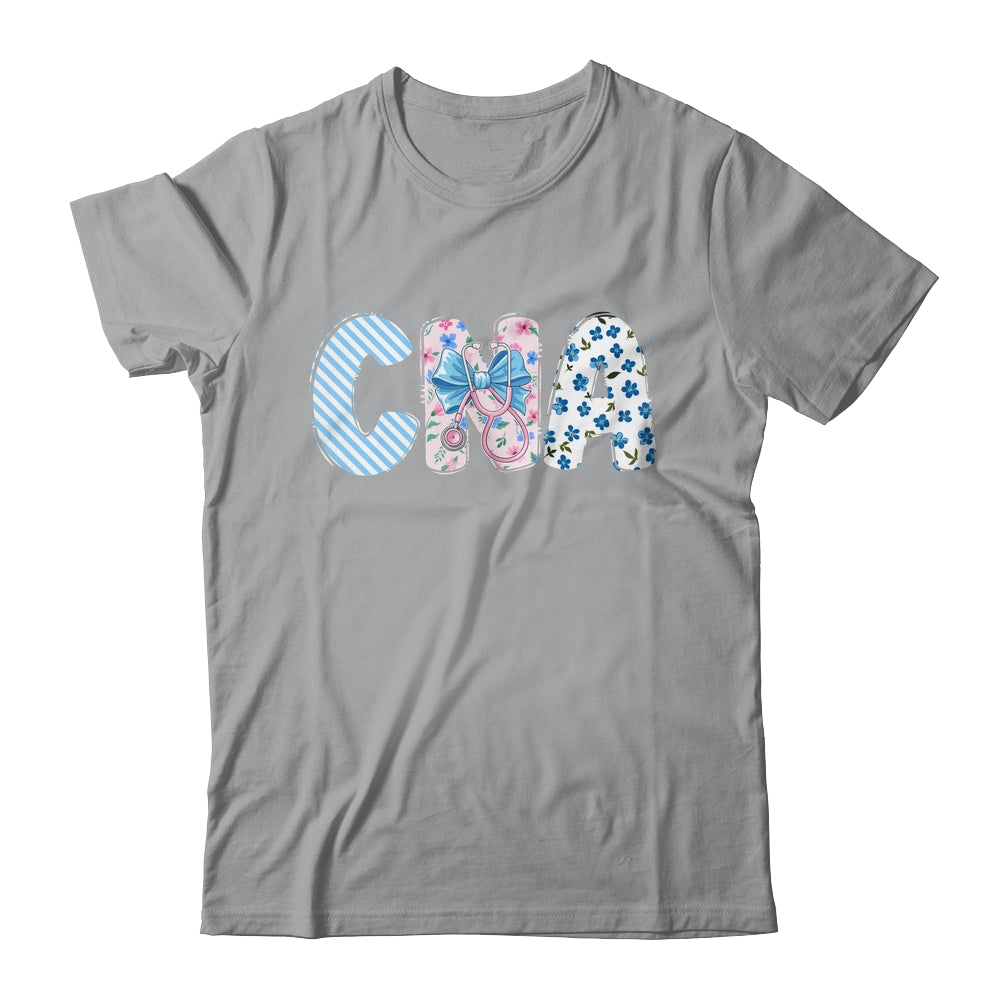 Coquette CNA Nurse Blue Floral Stethoscope Bow Cute Nurse Shirt & Tank Top | siriusteestore