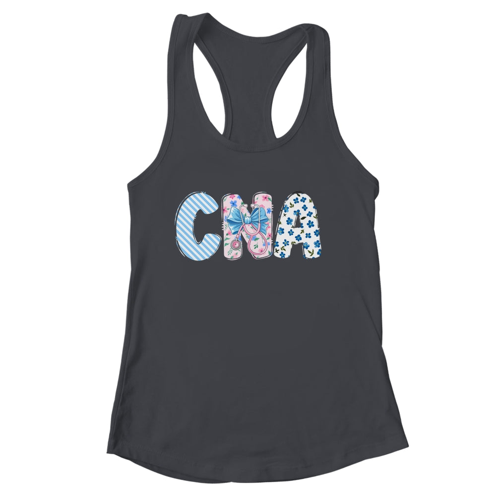 Coquette CNA Nurse Blue Floral Stethoscope Bow Cute Nurse Shirt & Tank Top | siriusteestore