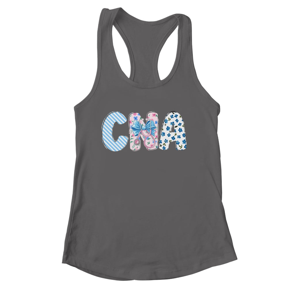 Coquette CNA Nurse Blue Floral Stethoscope Bow Cute Nurse Shirt & Tank Top | siriusteestore