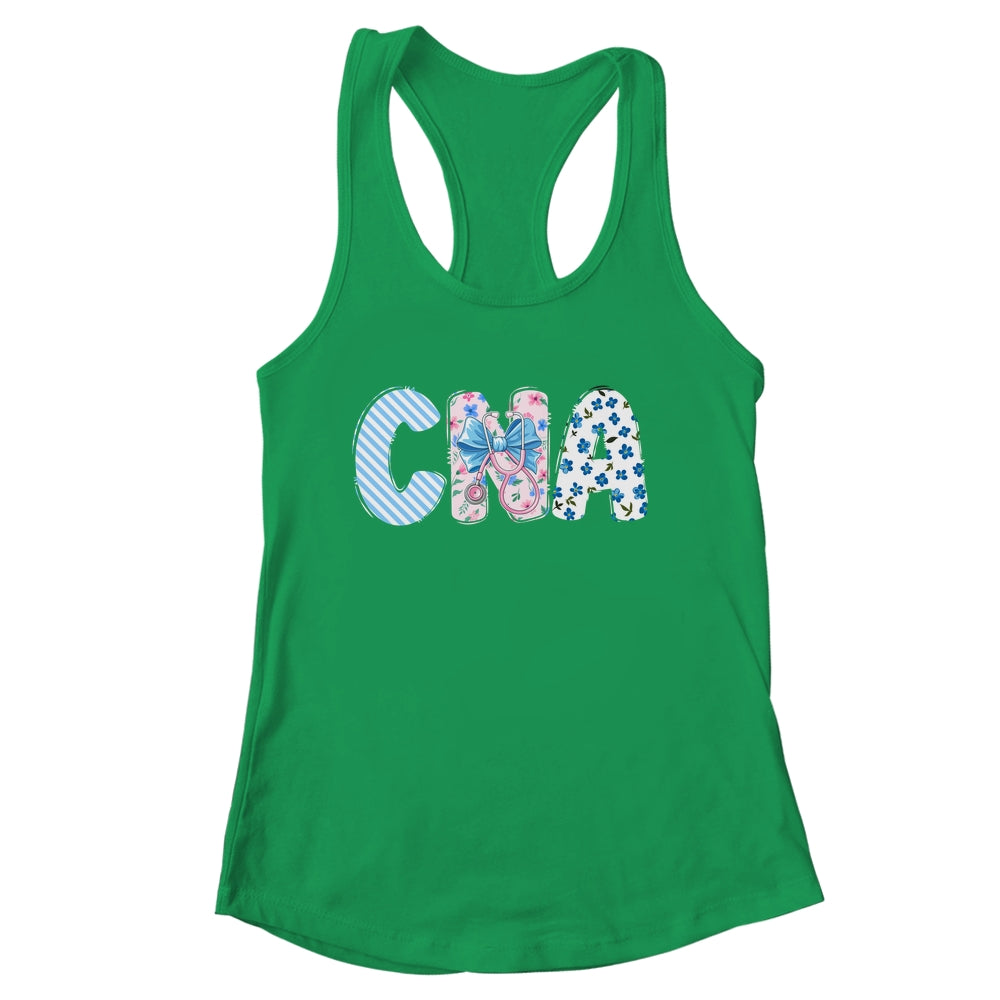 Coquette CNA Nurse Blue Floral Stethoscope Bow Cute Nurse Shirt & Tank Top | siriusteestore