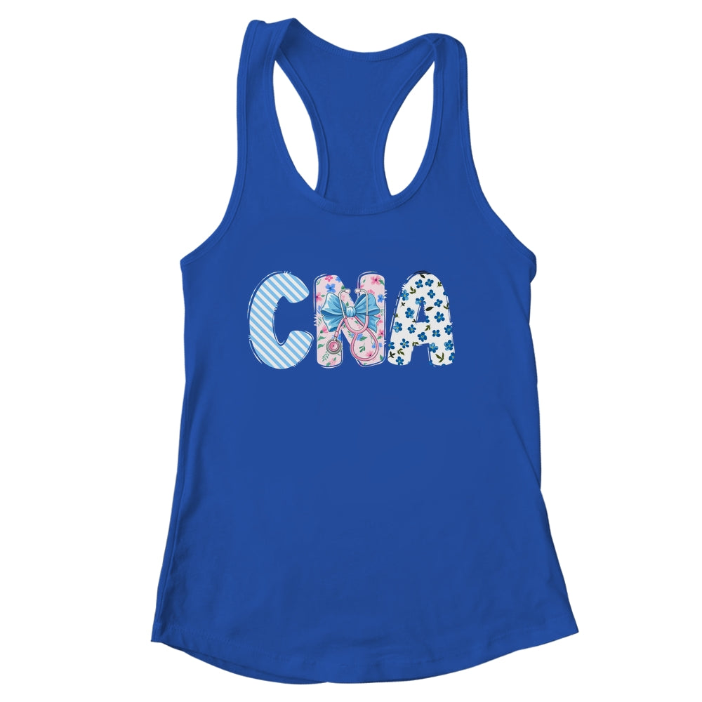 Coquette CNA Nurse Blue Floral Stethoscope Bow Cute Nurse Shirt & Tank Top | siriusteestore