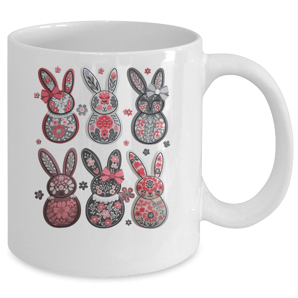 Coquette Easter Bunny Bow Floral Retro Easter Girls Kids Mug | siriusteestore