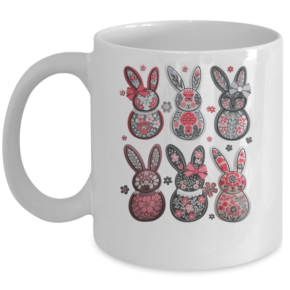 Coquette Easter Bunny Bow Floral Retro Easter Girls Kids Mug | siriusteestore
