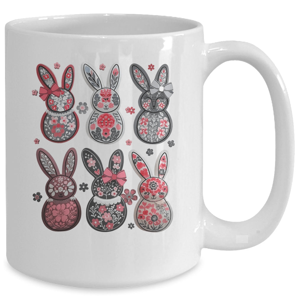 Coquette Easter Bunny Bow Floral Retro Easter Girls Kids Mug | siriusteestore