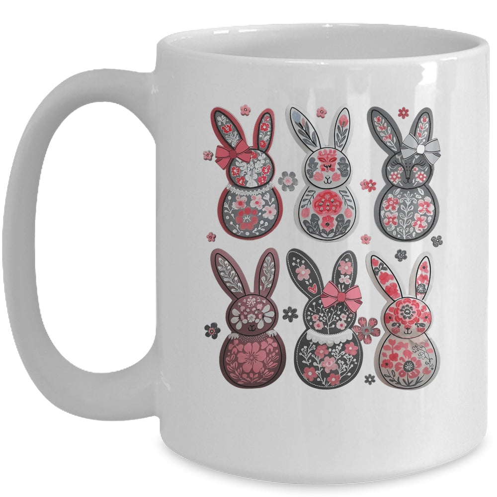 Coquette Easter Bunny Bow Floral Retro Easter Girls Kids Mug | siriusteestore
