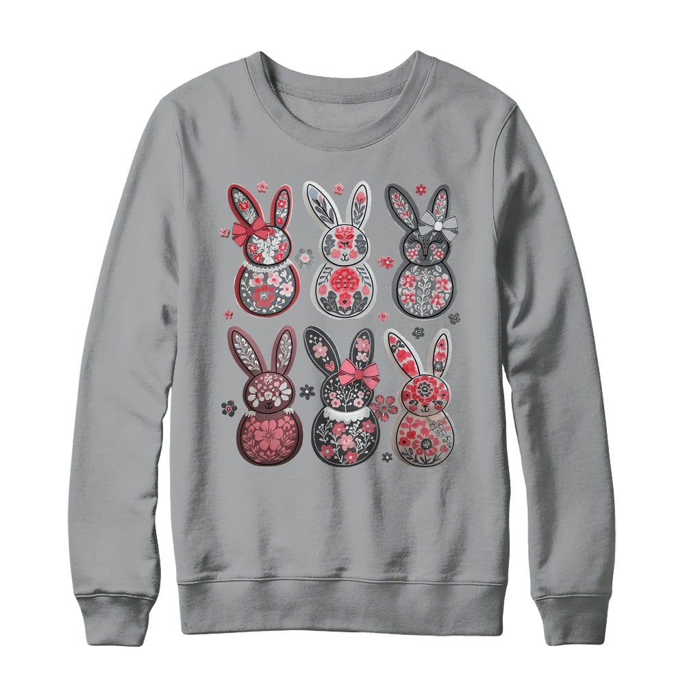 Coquette Easter Bunny Bow Floral Retro Easter Girls Kids Shirt & Sweatshirt | siriusteestore