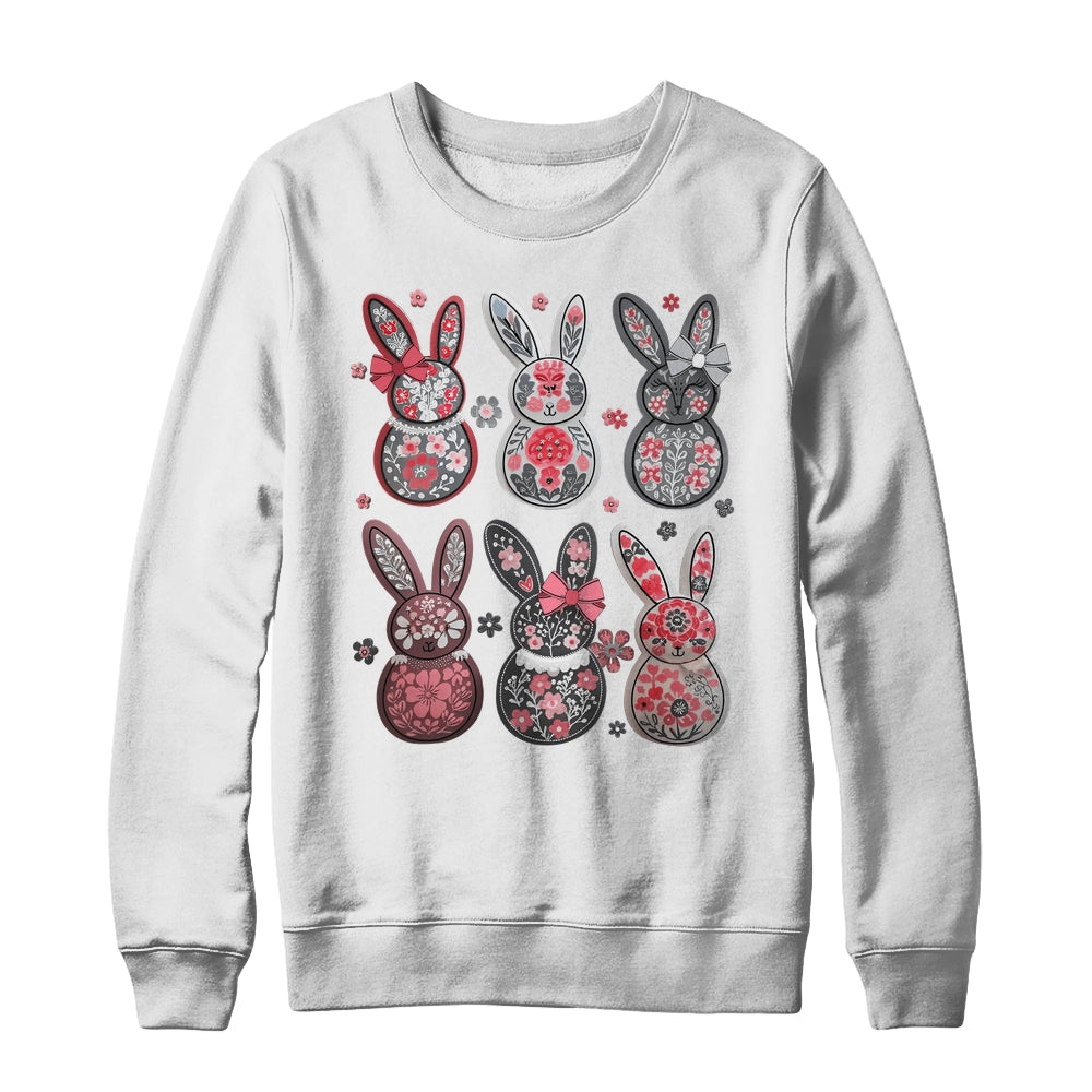 Coquette Easter Bunny Bow Floral Retro Easter Girls Kids Shirt & Sweatshirt | siriusteestore
