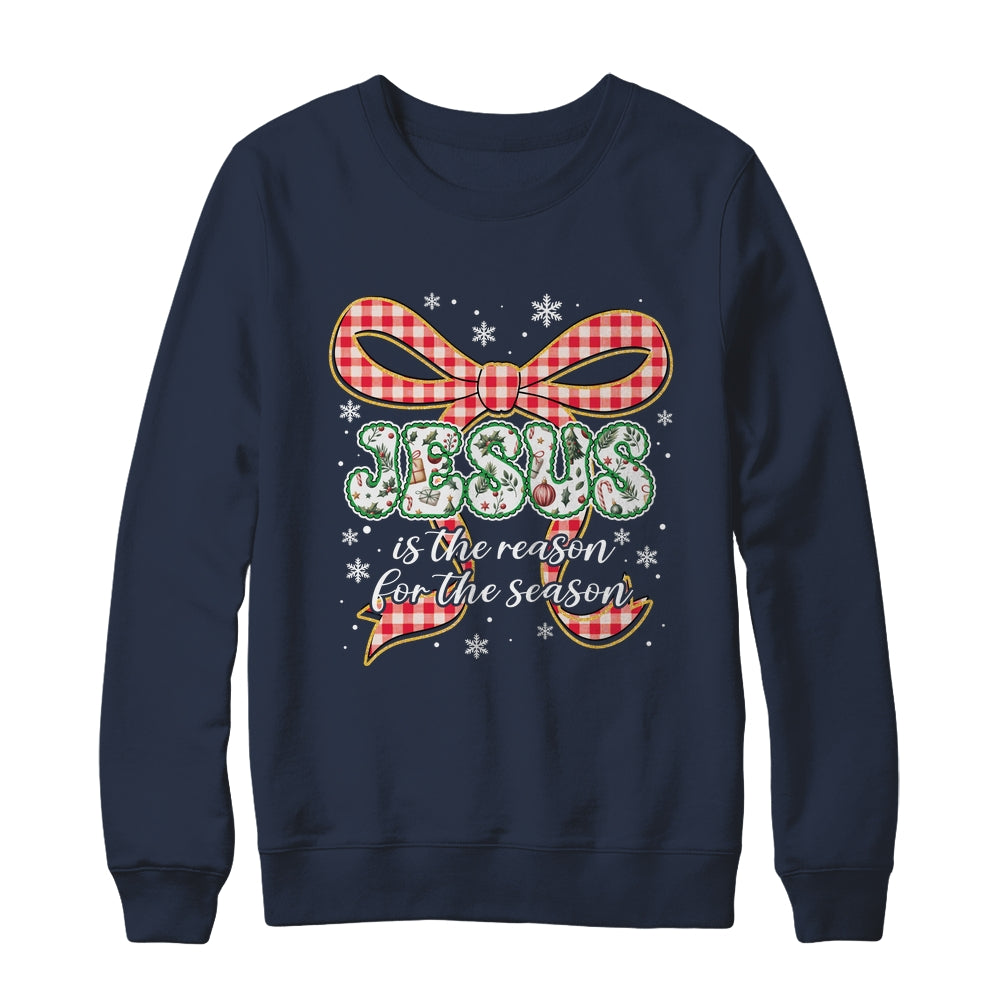 Coquette Floral Christmas Jesus Is The Reason For The Season Shirt & Sweatshirt | siriusteestore