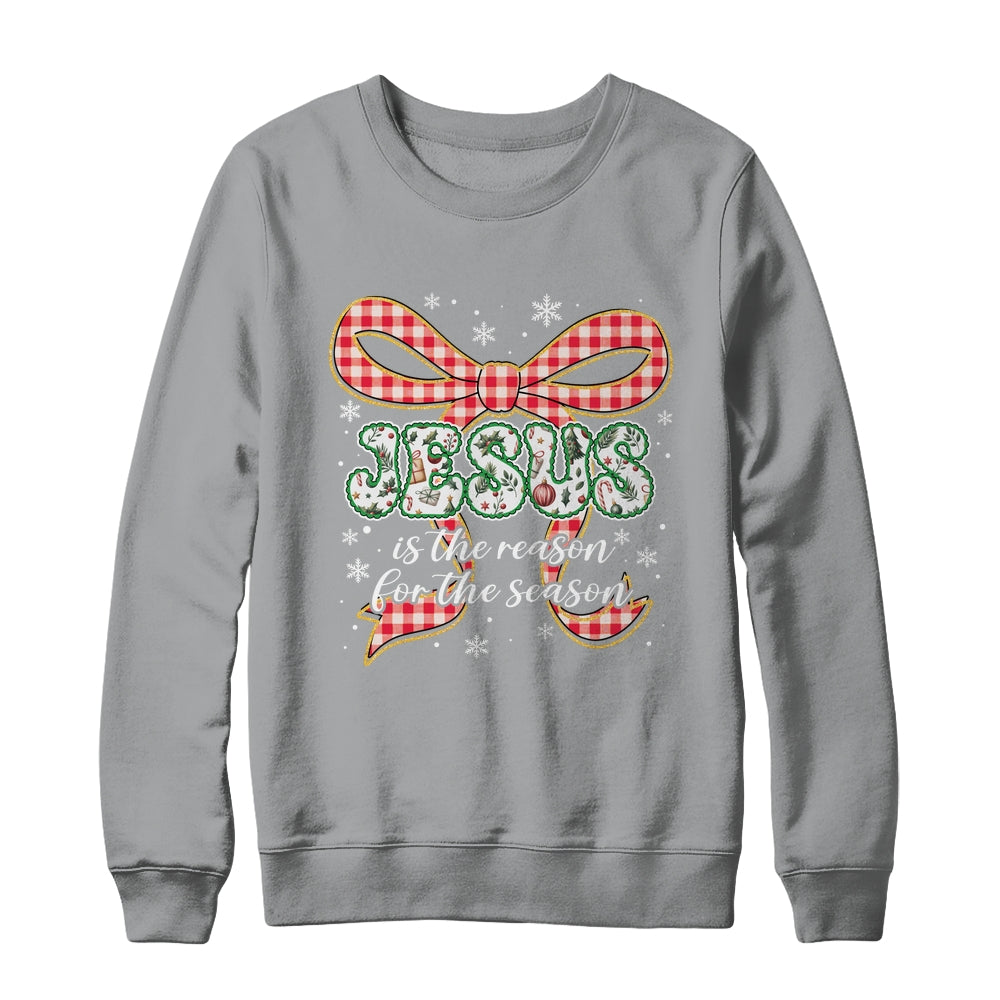Coquette Floral Christmas Jesus Is The Reason For The Season Shirt & Sweatshirt | siriusteestore