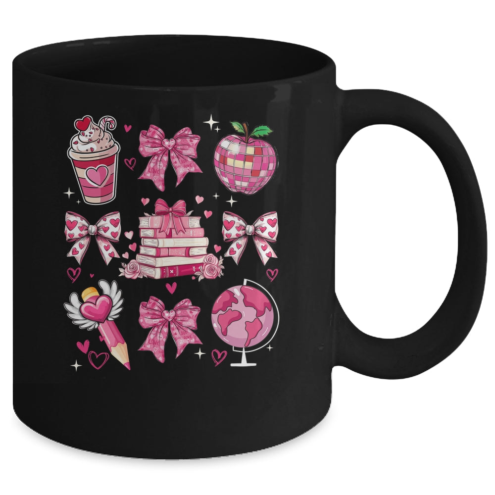 Coquette Pink Bow Ribbons Book Teacher Valentines  Women Mug | siriusteestore