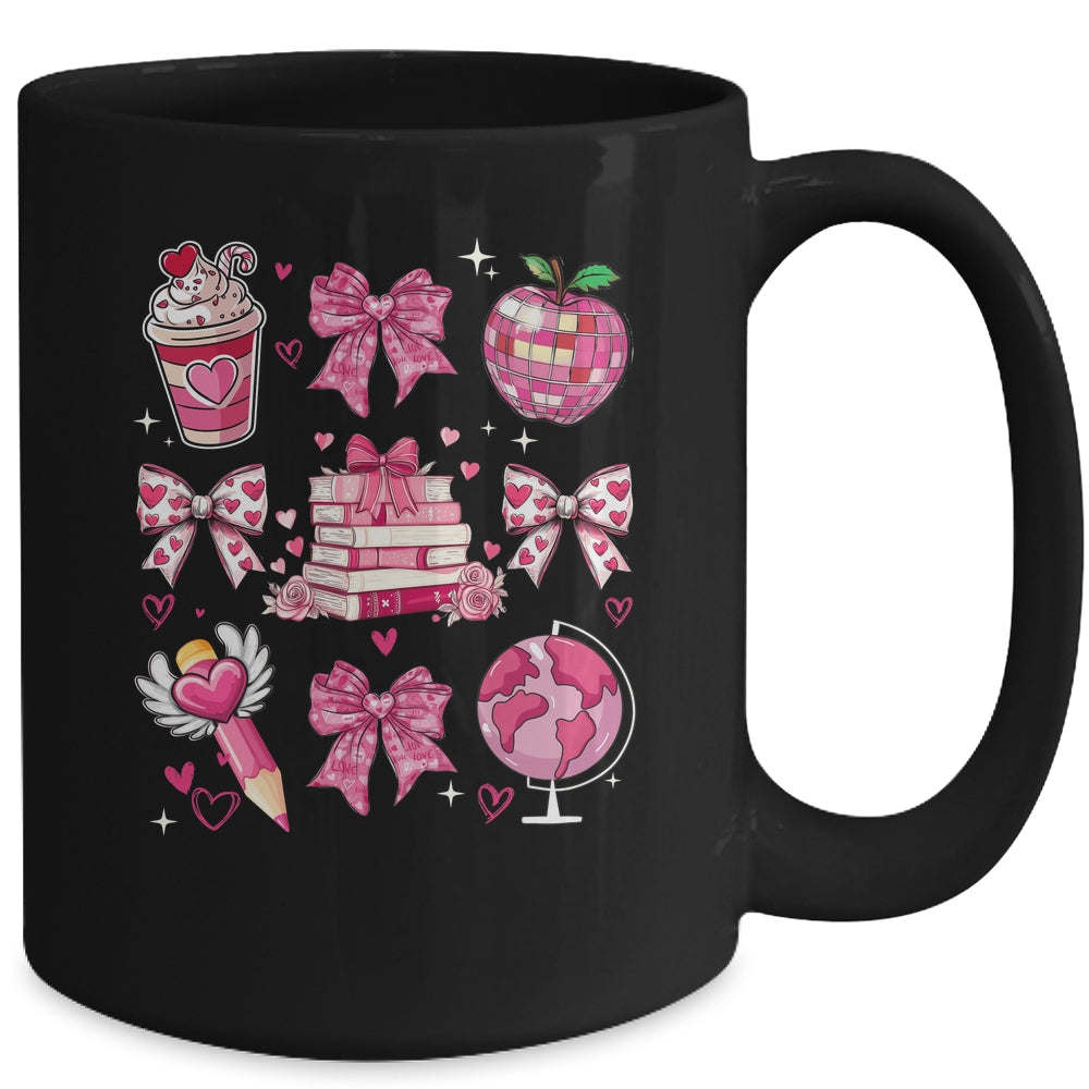 Coquette Pink Bow Ribbons Book Teacher Valentines  Women Mug | siriusteestore