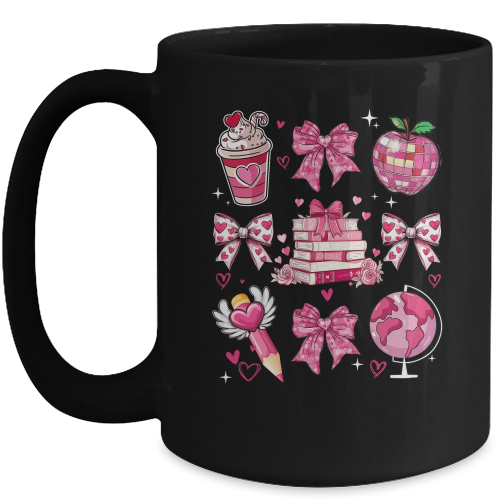 Coquette Pink Bow Ribbons Book Teacher Valentines  Women Mug | siriusteestore