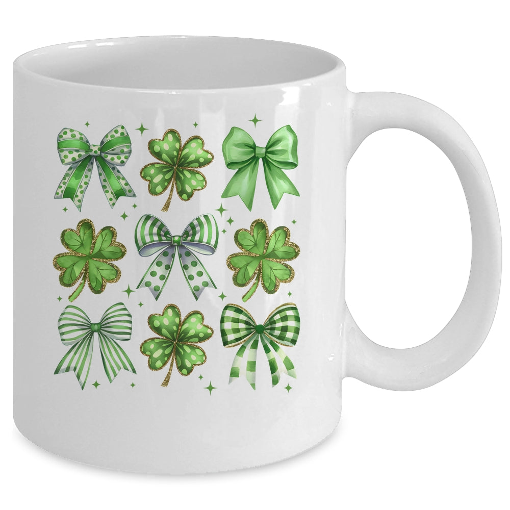 Coquette St Patricks Day Bow Irish Shamrock Lucky Clover Mug | siriusteestore