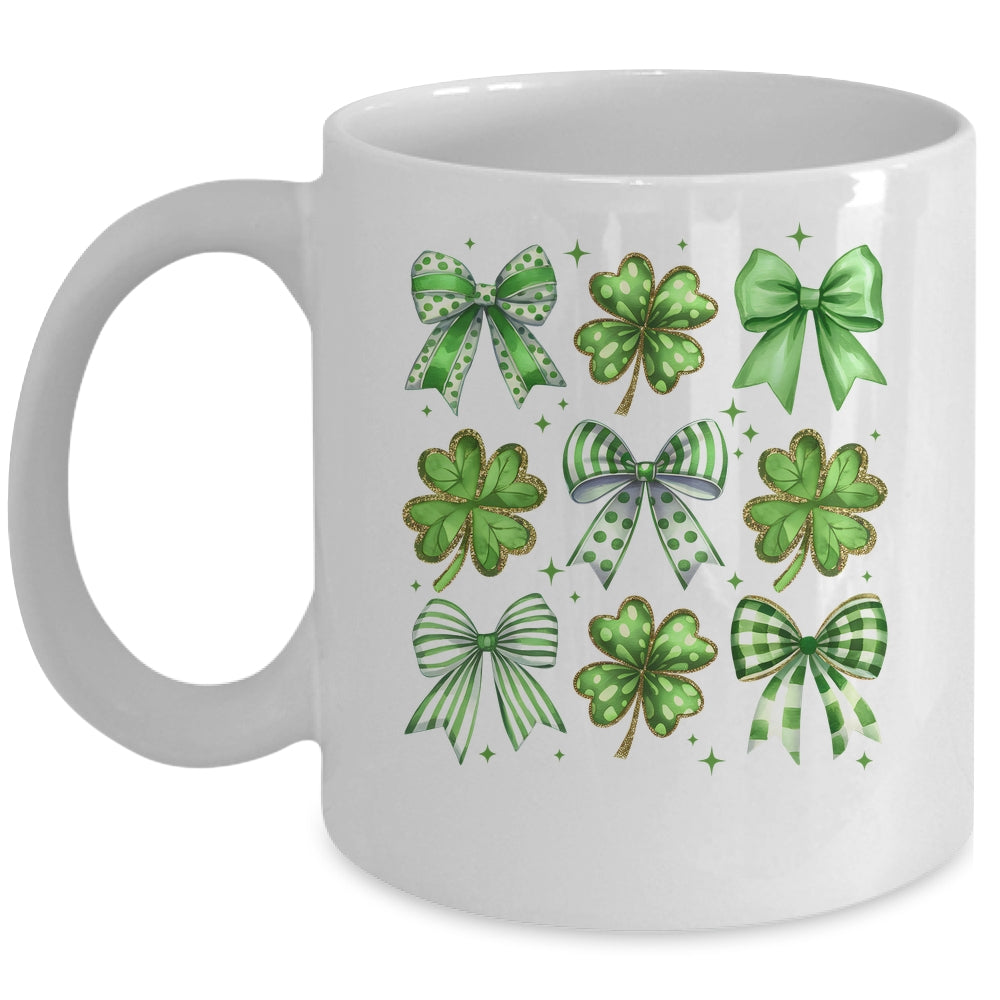 Coquette St Patricks Day Bow Irish Shamrock Lucky Clover Mug | siriusteestore