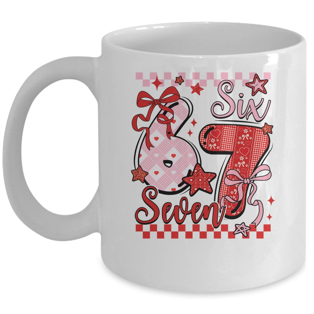 Coquette Valentine 67 Six Seven Preppy Cute Heart Bow Pink Mug | siriusteestore