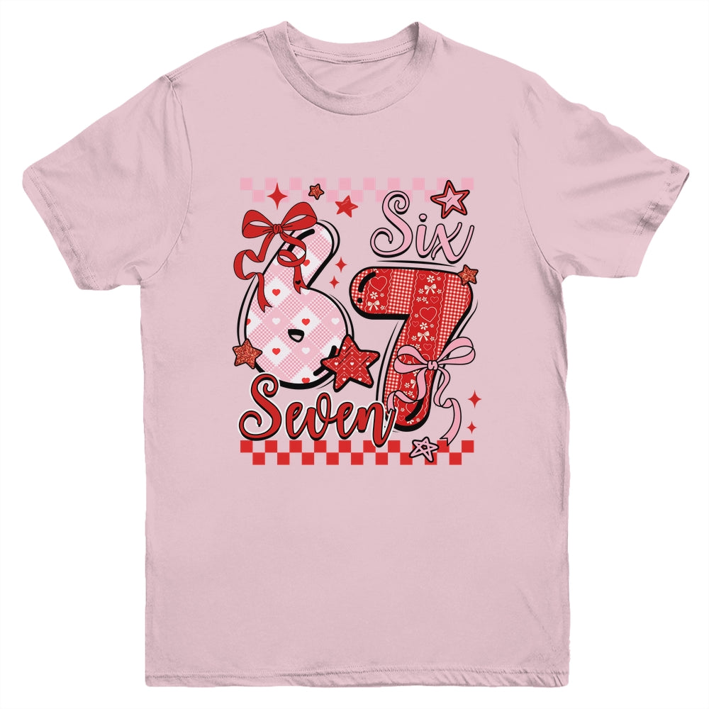 Coquette Valentine 67 Six Seven Preppy Cute Heart Bow Pink Youth Shirt | siriusteestore