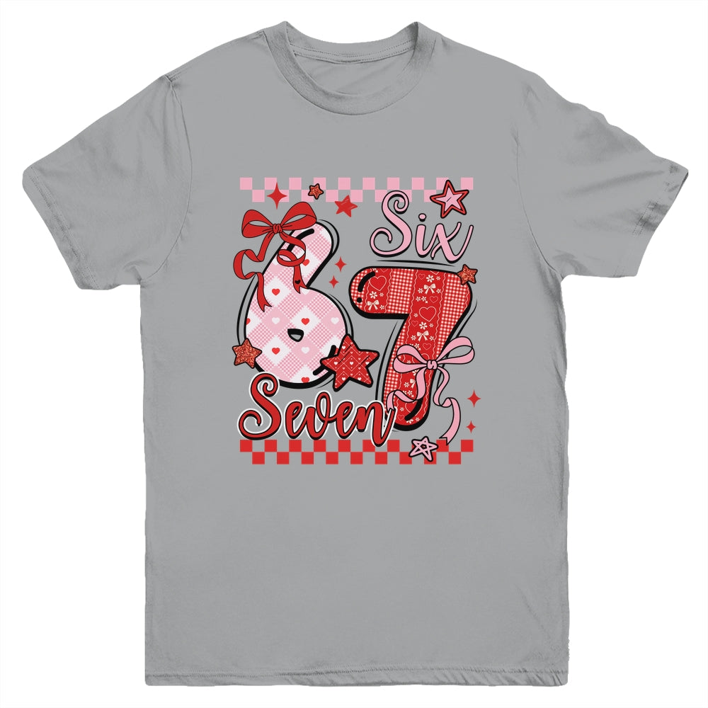 Coquette Valentine 67 Six Seven Preppy Cute Heart Bow Pink Youth Shirt | siriusteestore