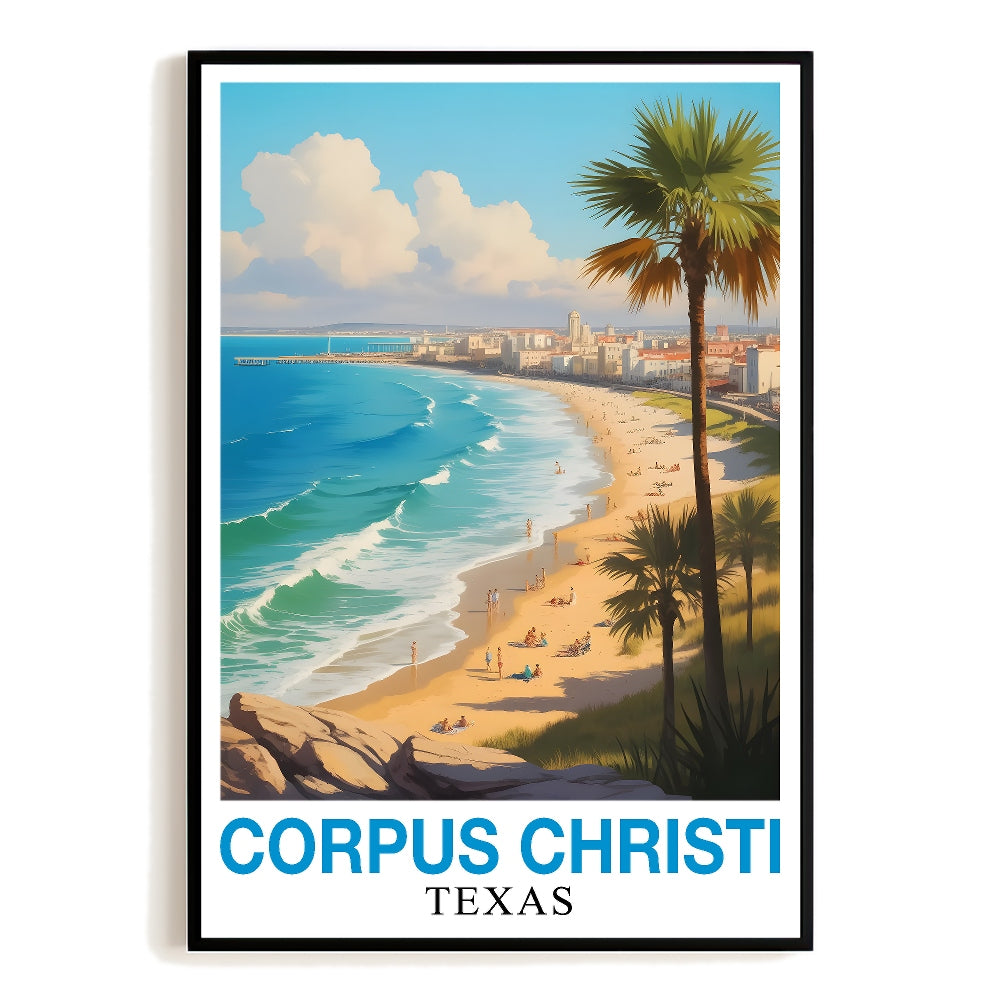 Corpus Christi Texas Beachfront Art Poster Vintage Travel Enthusiasts Wall Art Landscape Print Painting Ideal For Home Decor Living Room Office Bedroom Decor Unframed | siriusteestore