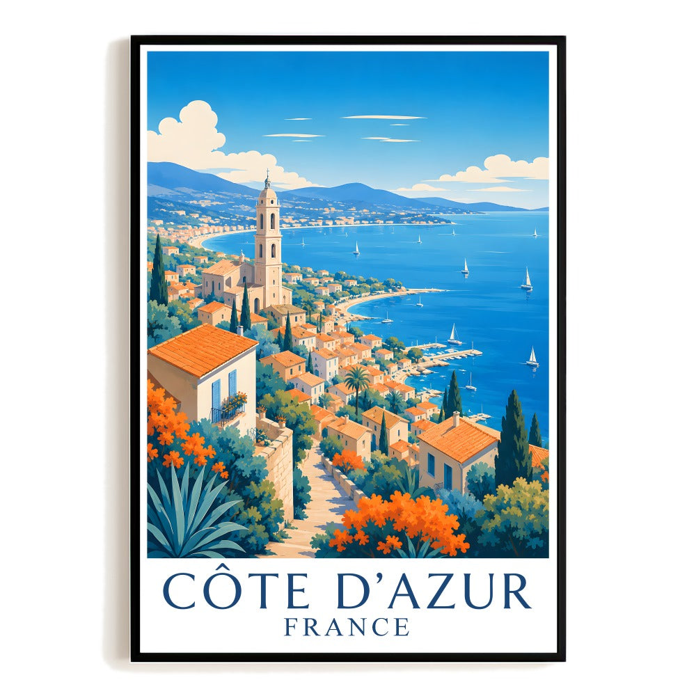 Côte D'Azur France Vintage Travel Poster Mediterranean Coast Wall Art Decor Landscape Print Painting Picture Ideal For Home Living Room Office Bedroom Decor Unframed | siriusteestore