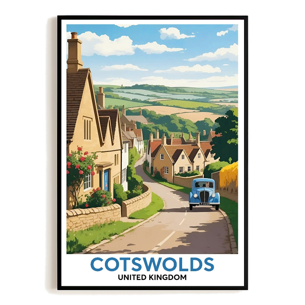 Cotswolds United Kingdom Vintage Travel Poster Countryside Scenic Souvenir Wall Art Landscape Prints Paintings For Home Room Living Room Office Bedroom Decor Unframed | siriusteestore