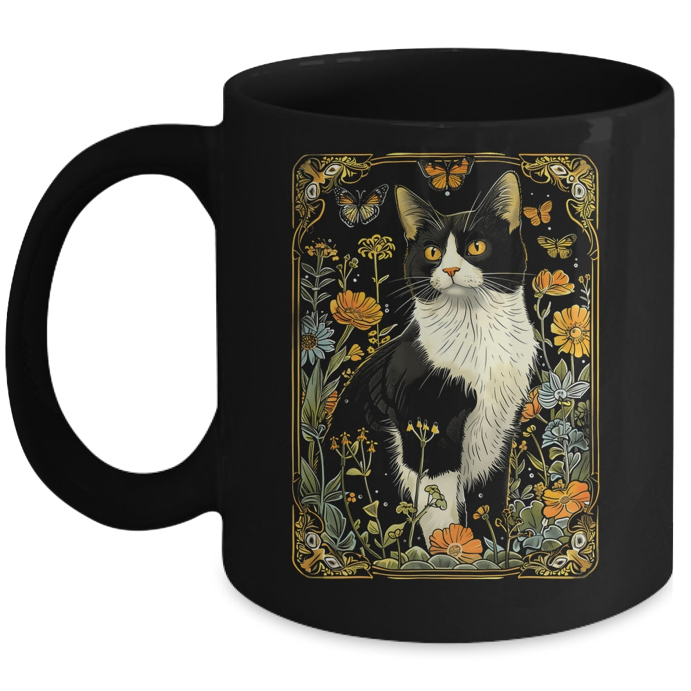 Cottagecore Aesthetic Cat Butterflies Flowers Garden Women Mug | siriusteestore