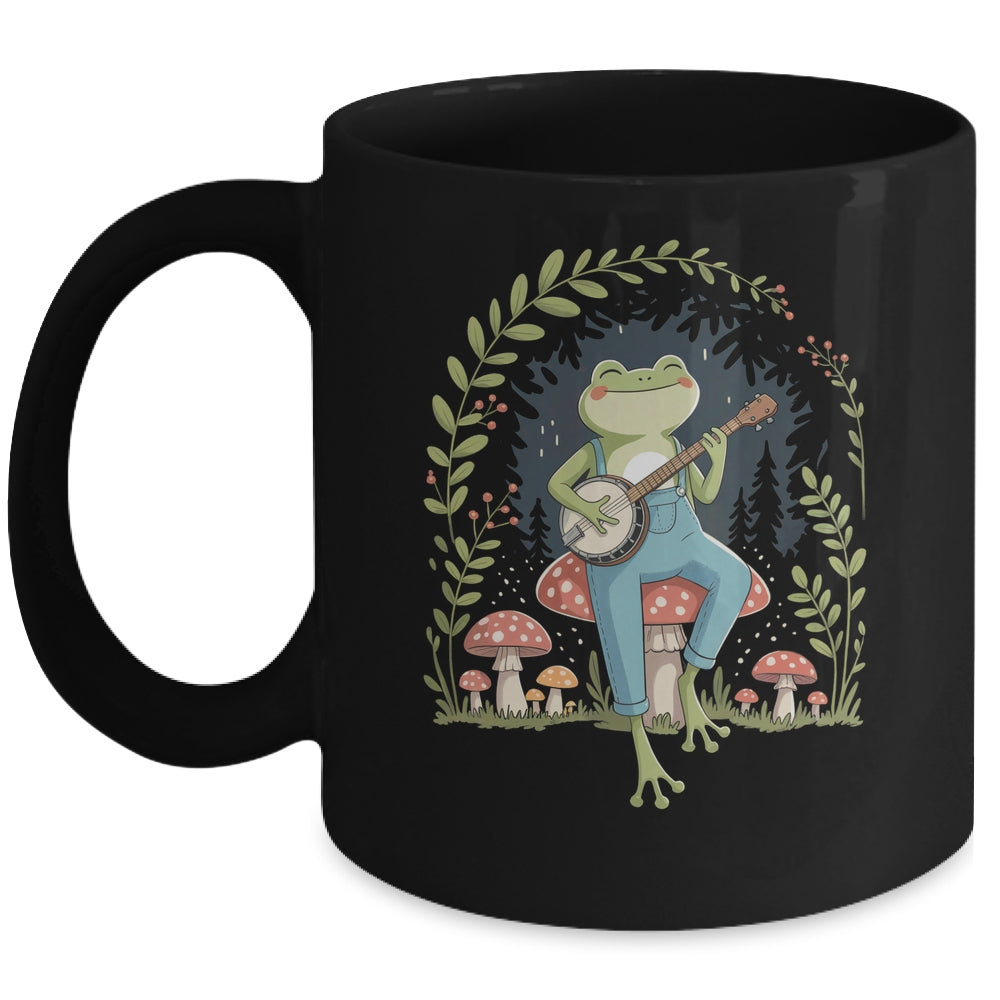 Cottagecore Aesthetic Frog Playing Banjo On Mushroom Cute Mug | siriusteestore