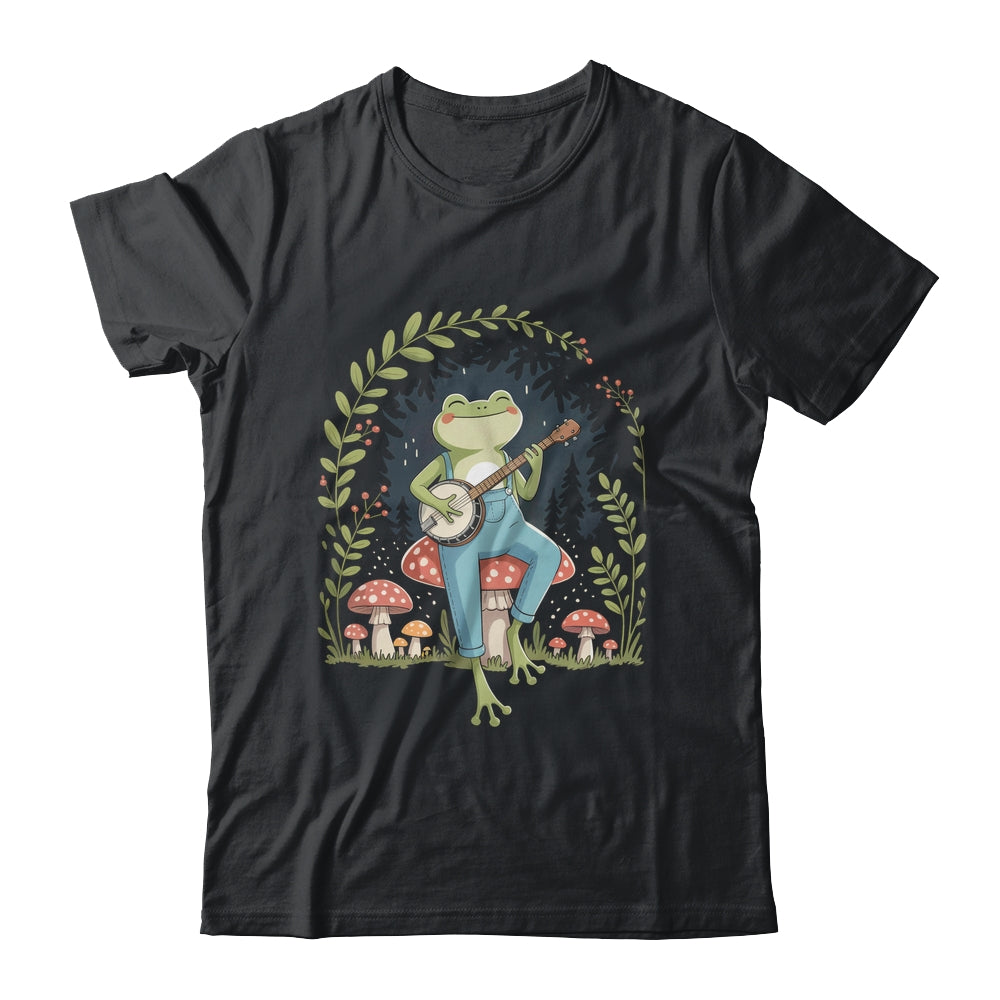 Cottagecore Aesthetic Frog Playing Banjo On Mushroom Cute Shirt & Tank Top | siriusteestore