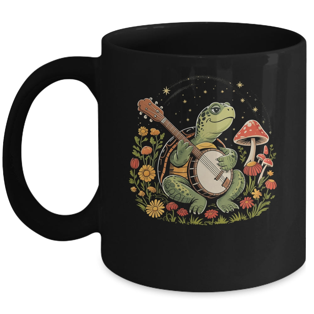 Cottagecore Aesthetic Mushroom Cute Turtle Playing Banjo Mug | siriusteestore