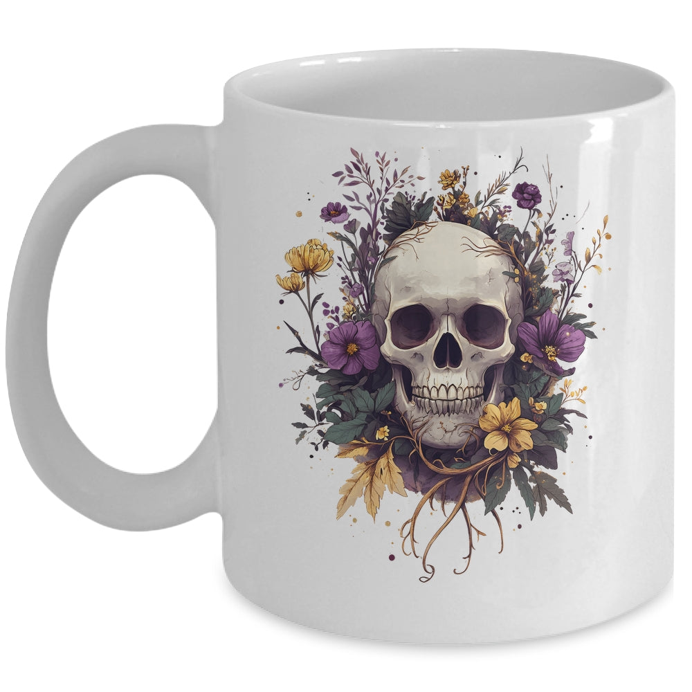 Cottagecore Aesthetic Skull Mushroom Collector Floral Goth Mug | siriusteestore