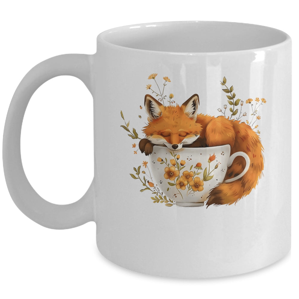 Cottagecore Floral Cute Fox Tea Cup Aesthetic Art Women Girl Mug | siriusteestore