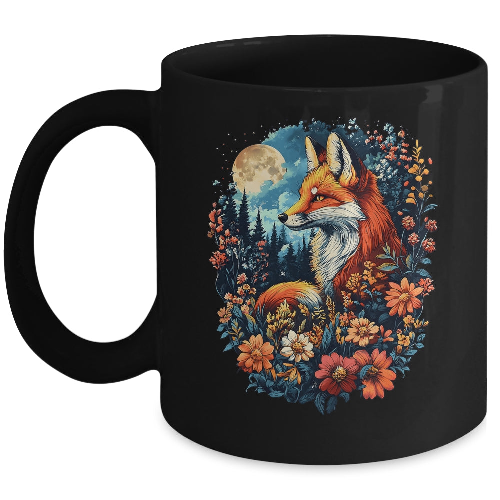 Cottagecore Floral Fox Colorful Flowers Goblincore Fairycore Mug | siriusteestore