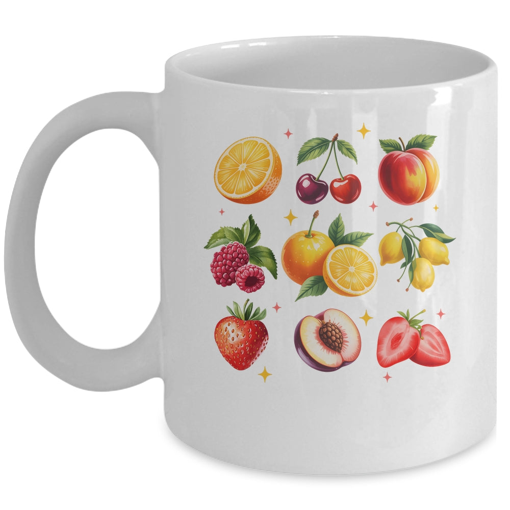 Cottagecore Watercolor Fruit Peaches Cherries Strawberries Mug | siriusteestore
