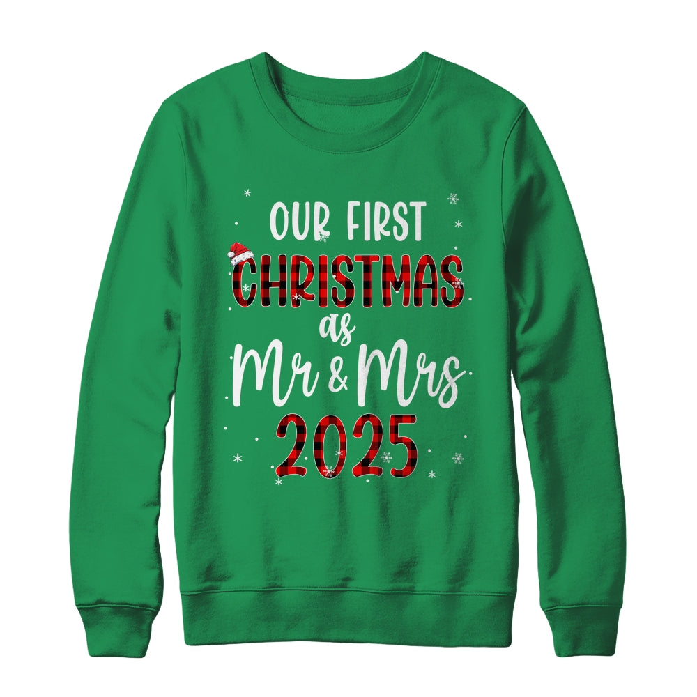 Couple Wife Husband Our First Christmas As Mr And Mrs 2025 Shirt & Sweatshirt | siriusteestore