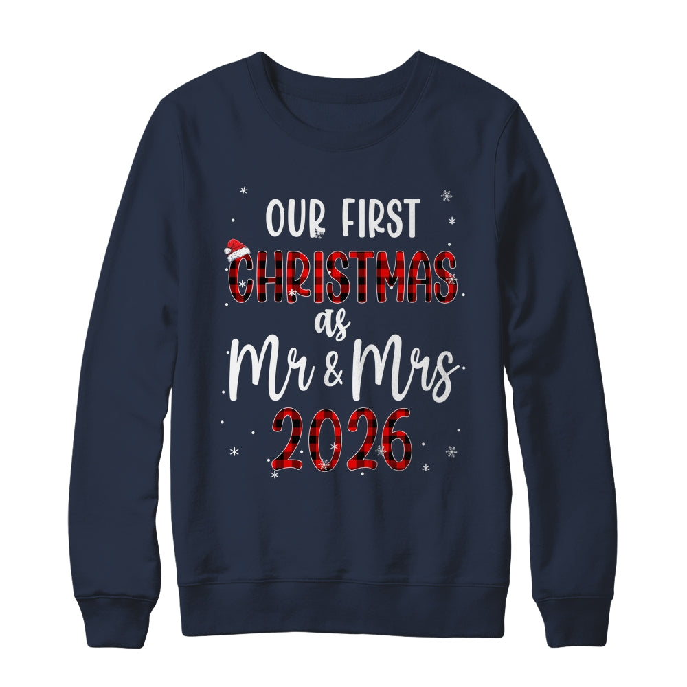 Couple Wife Husband Our First Christmas As Mr And Mrs 2026 Shirt & Sweatshirt | siriusteestore