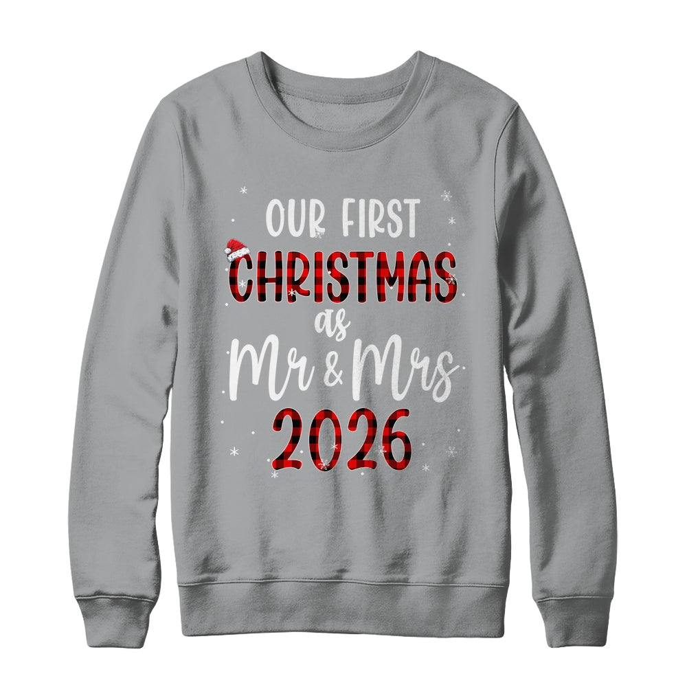 Couple Wife Husband Our First Christmas As Mr And Mrs 2026 Shirt & Sweatshirt | siriusteestore