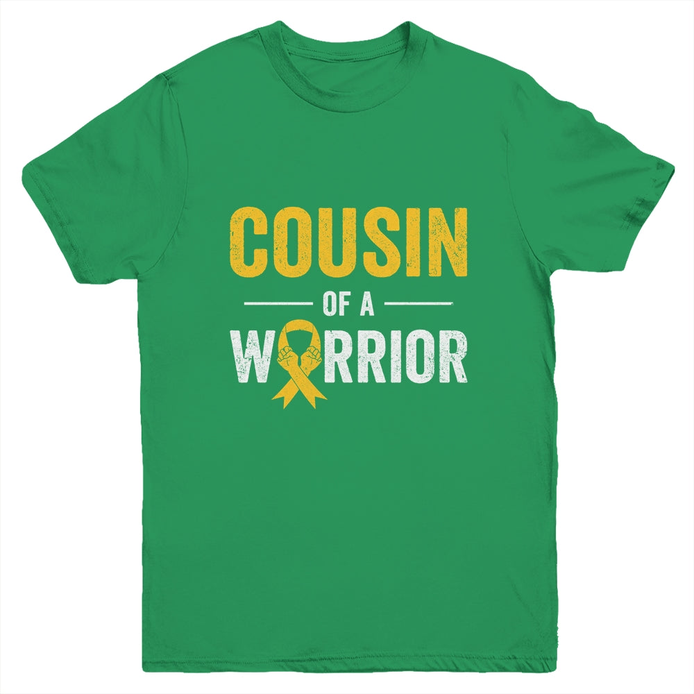 Cousin Of A Warrior Childhood Cancer Awareness Family Ribbon Youth Shirt | siriusteestore